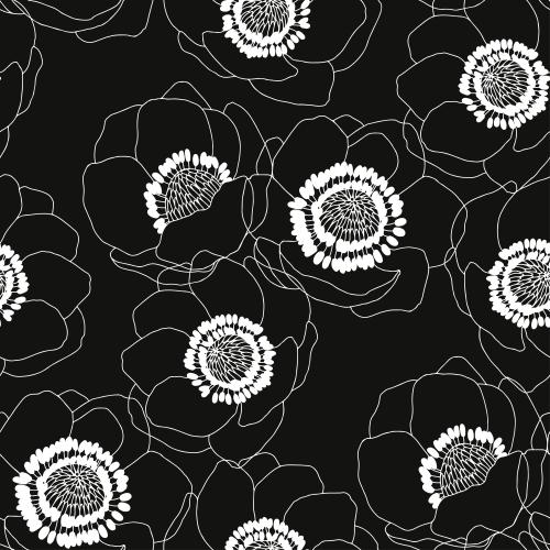 Anemone. Vector anemones white outlines on black