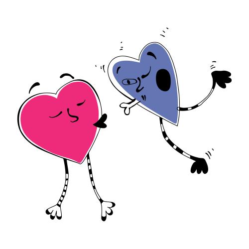 Vector image kissing cartoon hearts
