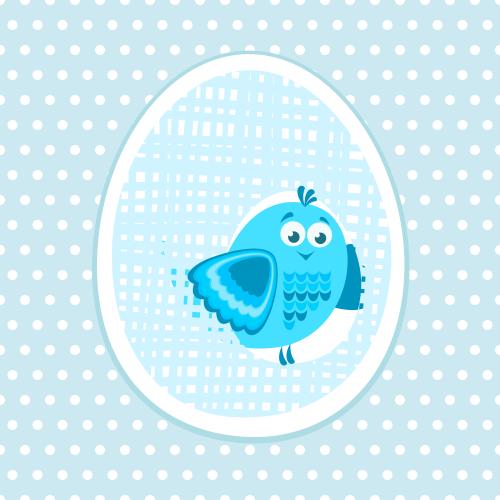 Egg. Vector cute chick peeks out of the egg, cartoon illustration in blue tones