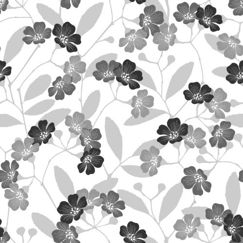 Illustration monochrome silhouettes of twigs with flowers on white