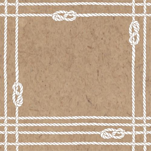 Square. Vector square frame from sea ropes with sea knots on craft