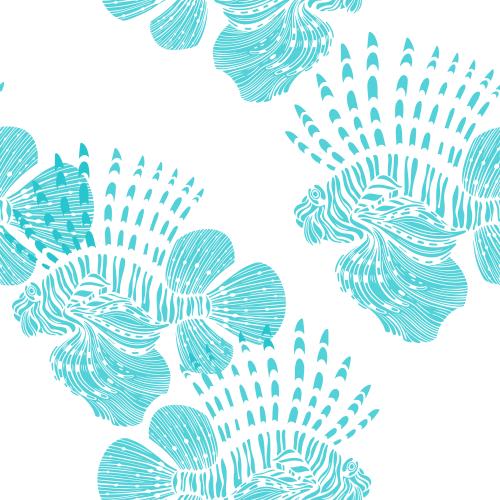 Vector image winged fish, blue silhouettes on white