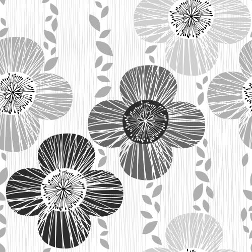 Illustration decorative flower silhouettes with stamens leaves on white striped