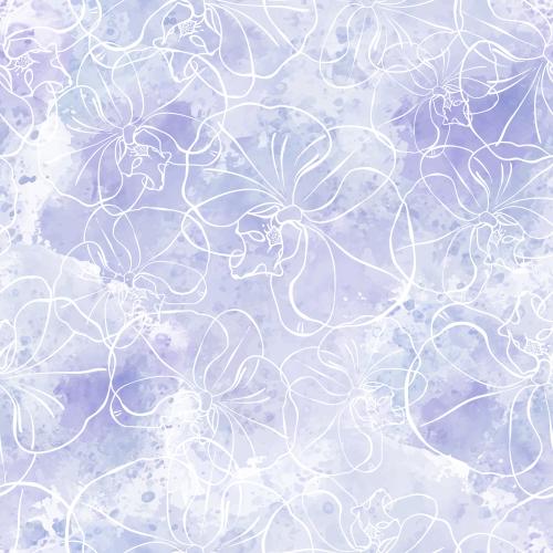 Vector image orchids white outlines on lavender watercolor