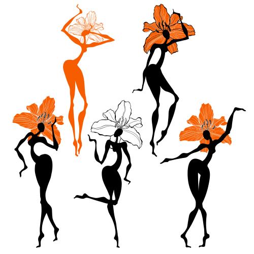 Lily. Vector dancing women-lilies on white