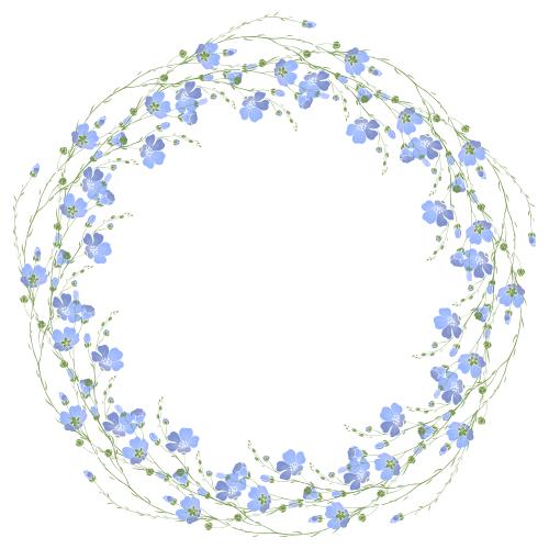 Flax. Vector round frame-wreath from blooming flax on white