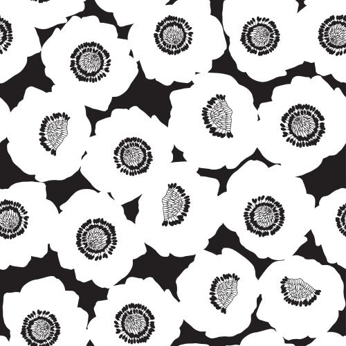 Anemone. Vector anemones white silhouettes on black