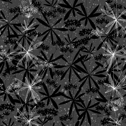 Illustration stylized plants with flowers in a doodle style on a decorative gray