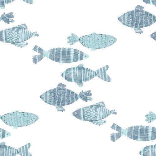 Illustration cartoon-style watercolor fish on white