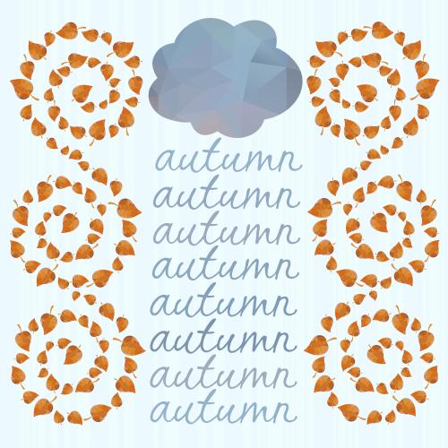 Cloud. Vector ornament of yellow autumn leaves, blue cloud and the word autumn