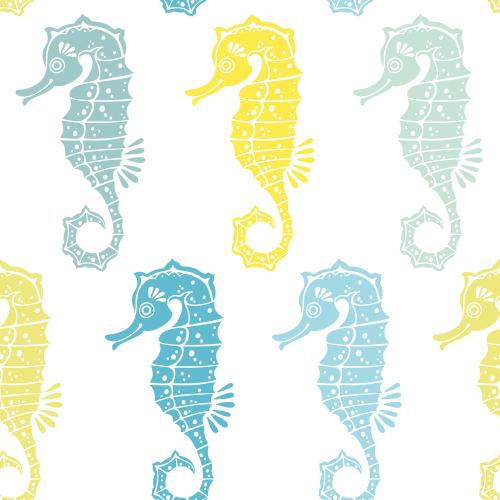 Sea. Vector Pattern multicolored cartoonish sea horses on white
