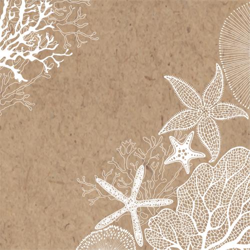 Illustration sea stars underwater creatures corals algae text space on craft corner composition