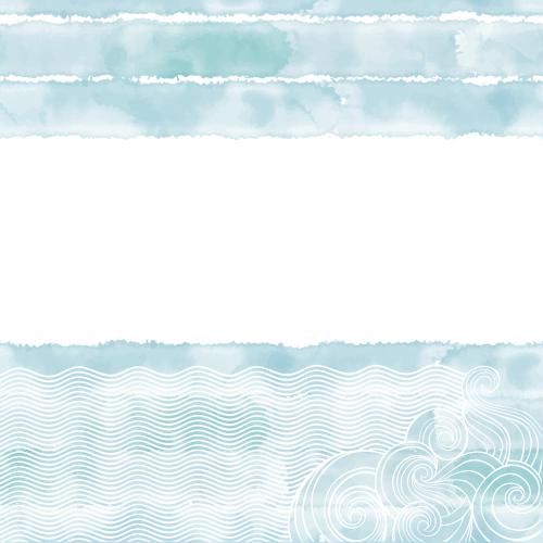 Illustration decorative waves on blue watercolor watercolor stripes and a place for text on white