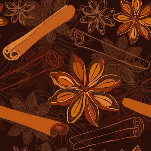 Cinnamon. Vector cinnamon sticks and anise stars on brown