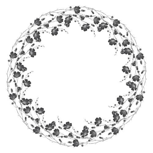 Frame. Vector round frame-wreath from blooming flax black silhouettes on white