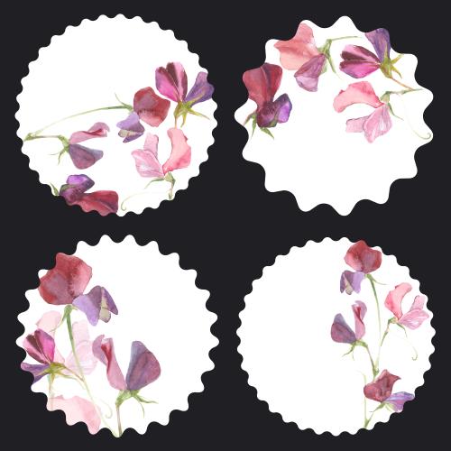 Tag. Vector watercolor fragrant checkered in white circles with wavy edges four options