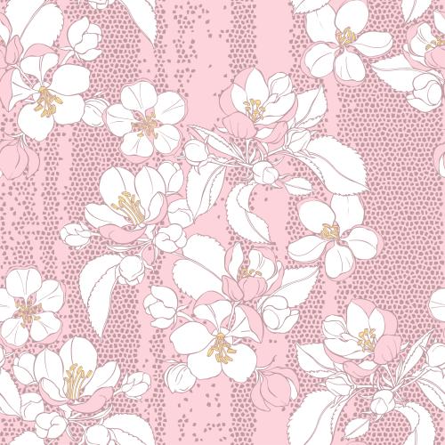 Apple tree. Vector apple blossom flowers on pink mosaic