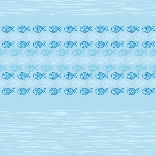 Fish. Vector Pattern colorful cartoon fish and waves on blue