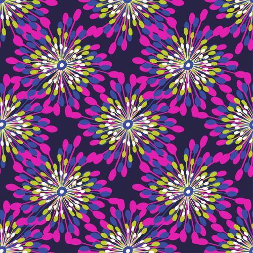 Illustration bright abstract flowers on dark blue