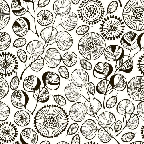 Eucalyptus. Vector stylized eucalyptus branches abstract flowers on white