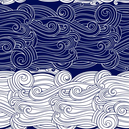 Vector image decorative waves, blue on white, white on blue