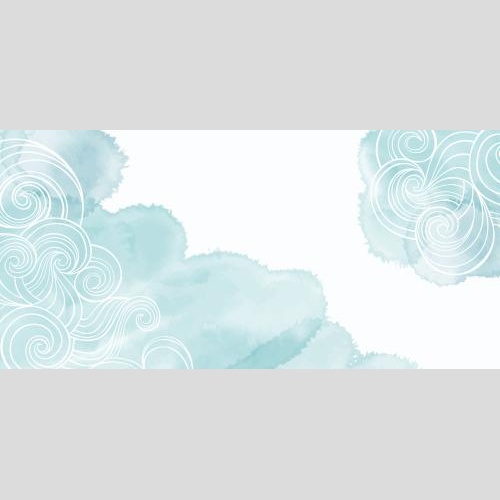 Illustration decorative waves on blue watercolor fragments text area on white corner composition