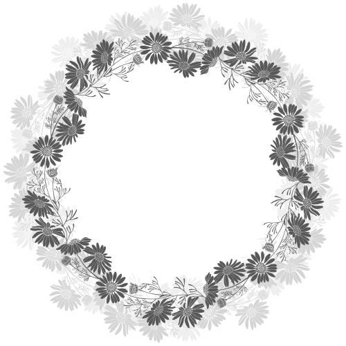Vector image round daisy frame-wreath with black and grey silhouettes on white