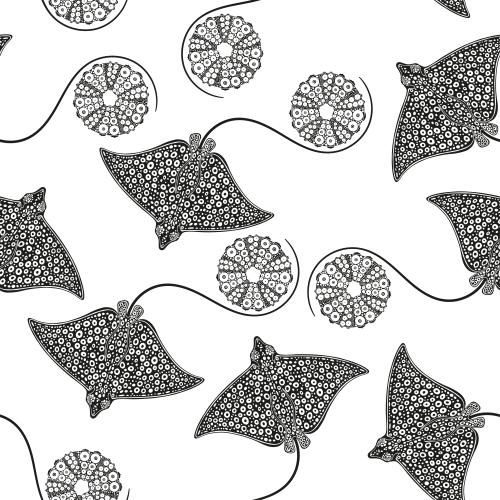 Stingray. Vector rays and sea hedgehogs on white