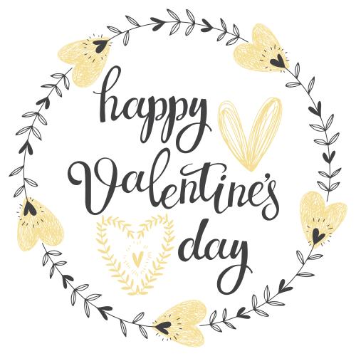 Vector image round frame with doodle flowers and hearts text happy valentines day on white