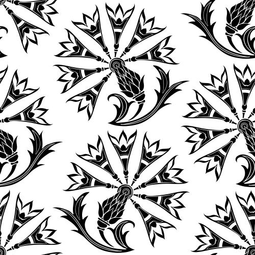 Illustration stylized cornflowers black silhouettes on white