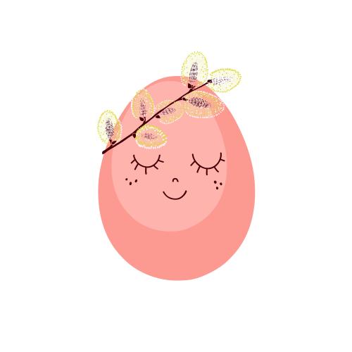 Willow. Vector cartoon easter egg with a willow branch on white