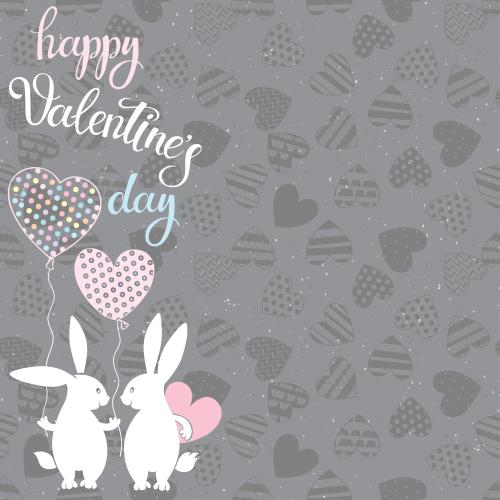 Balloon. Vector two cute rabbits with balloons a heart and the inscription happy valentines day on gray