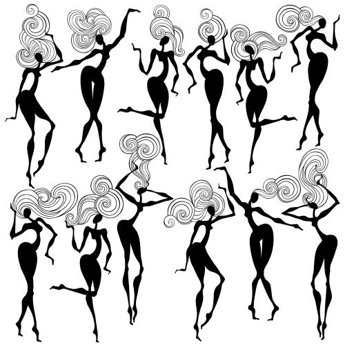 Vector image dancing women various options on white