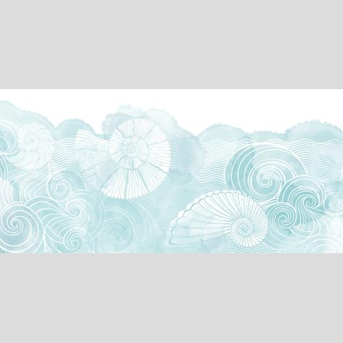 Vector image decorative waves, nautiluses on blue watercolor