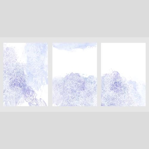 Card. Vector three postcards with hyacinths, lavender watercolor fragments on white