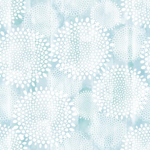 Floral. Vector decorative circles white silhouettes and contours on blue watercolor