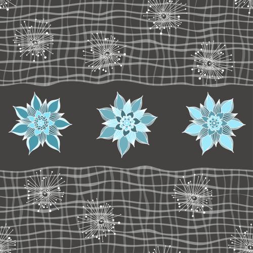 Vector image blue flowers on a dark checkered pattern