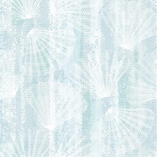 Scallop. Vector sea scallops white contours on blue watercolor mosaic