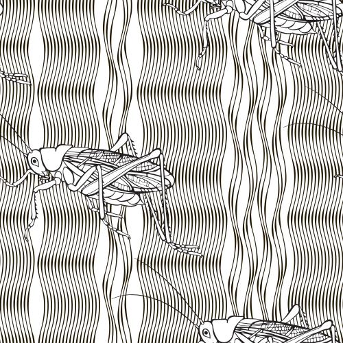 Stripe. Vector grasshoppers on vertical wavy stripes