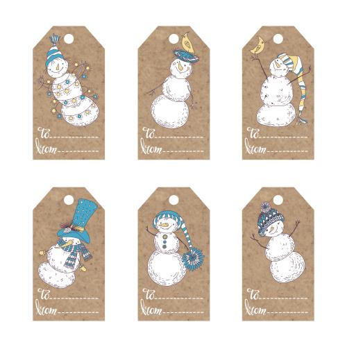 Tag. Vector craft tags with cute cartoon snowmen
