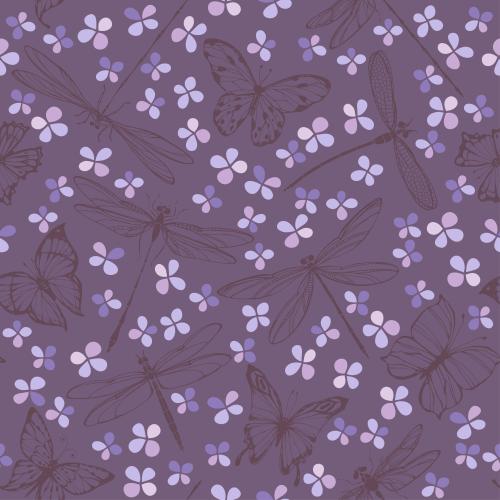 Butterfly. Vector butterflies dragonflies flower silhouettes on dark purple
