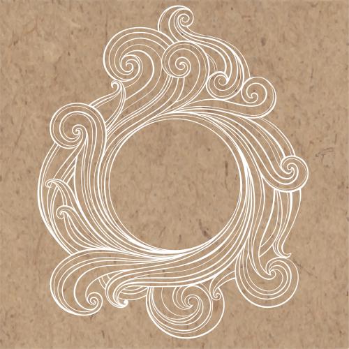 Illustration decorative waves frame with a round text area on craft