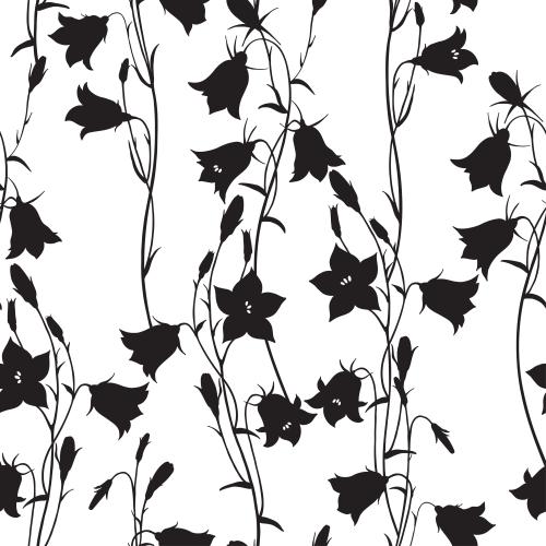 Vector image bells, silhouettes of flowers on white