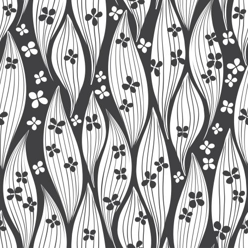 Vector image abstract leaves and flowers on black monochrome silhouettes