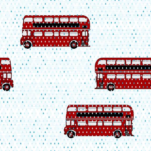 Trip. Vector red two-decker buses and raindrops