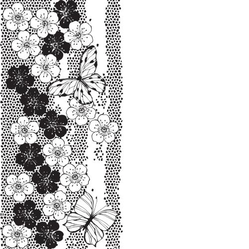 Mosaic. Vector sakura flowers, butterflies on a mosaic fragment, space for text on white