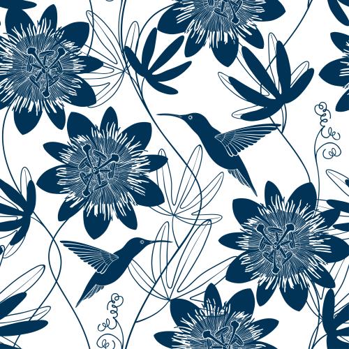 Passionflower. Vector hummingbird passionflower flowers and leaves on white