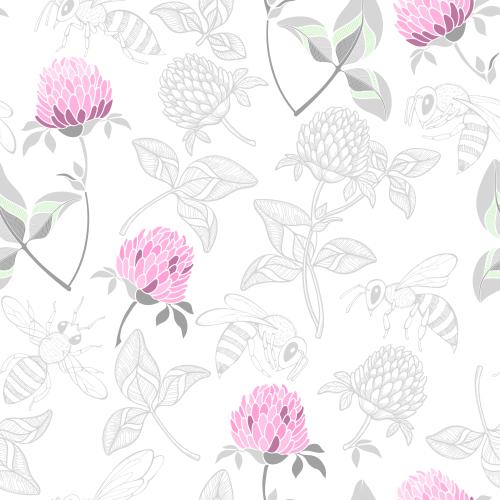 Clover. Vector clover and bees on white
