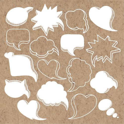 Vector image clouds for text white outlines and silhouettes of various shapes on craft