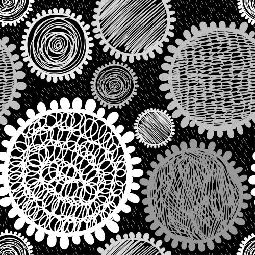 Vector image abstract doodle flowers on black